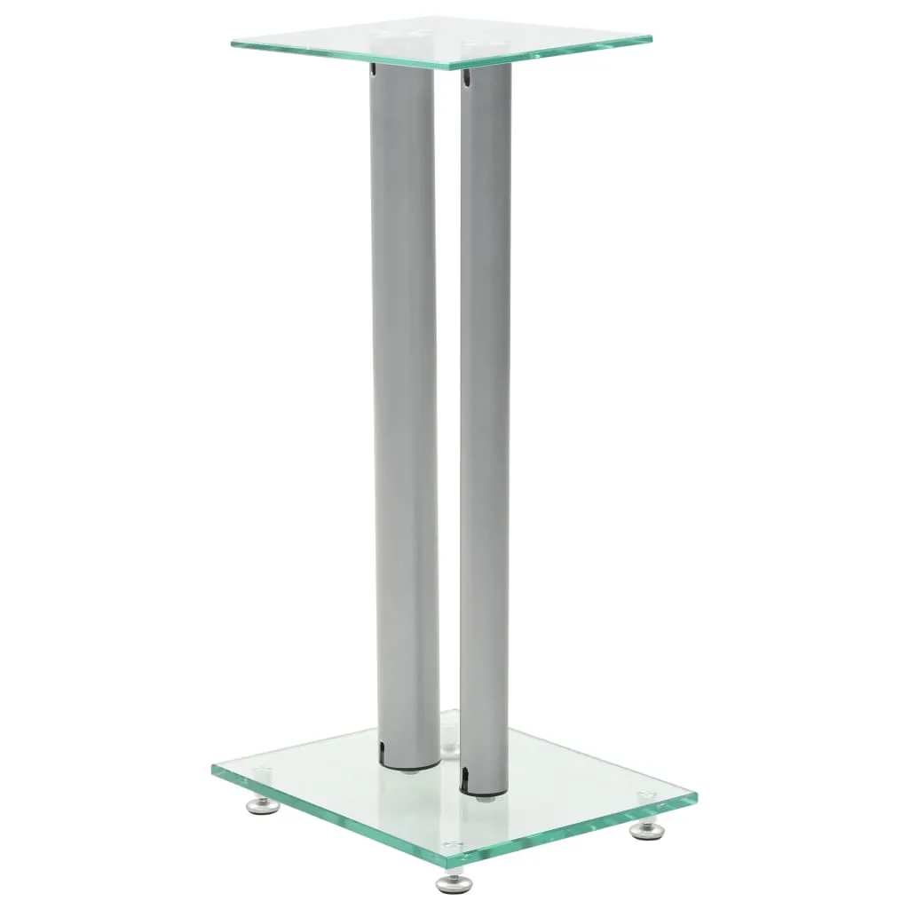 vidaXL Speaker Stands 2 pcs Tempered Glass 2 Pillars Design Silver