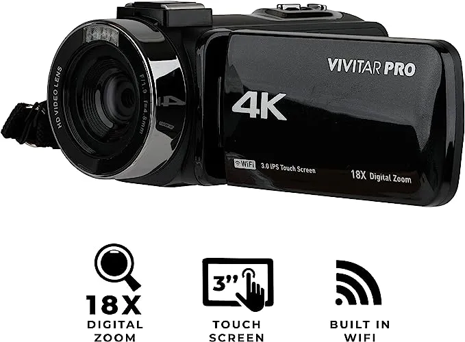 Vivitar 4K Camcorder w/ 3" Rotational LCD