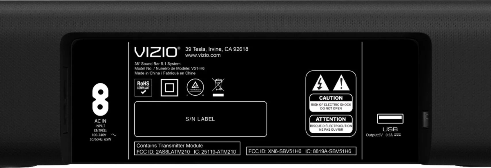 VIZIO 5.1 Channel Soundbar with Wireless Subwoofer and Dolby Audio 5.1 DTS VirtualX V51-H6