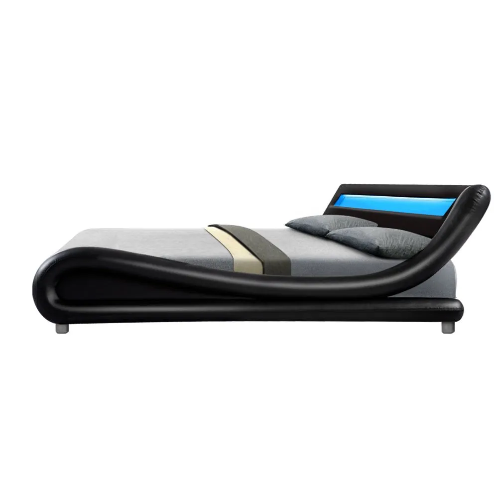 Werri LED Light Queen Bed Frame Base Black