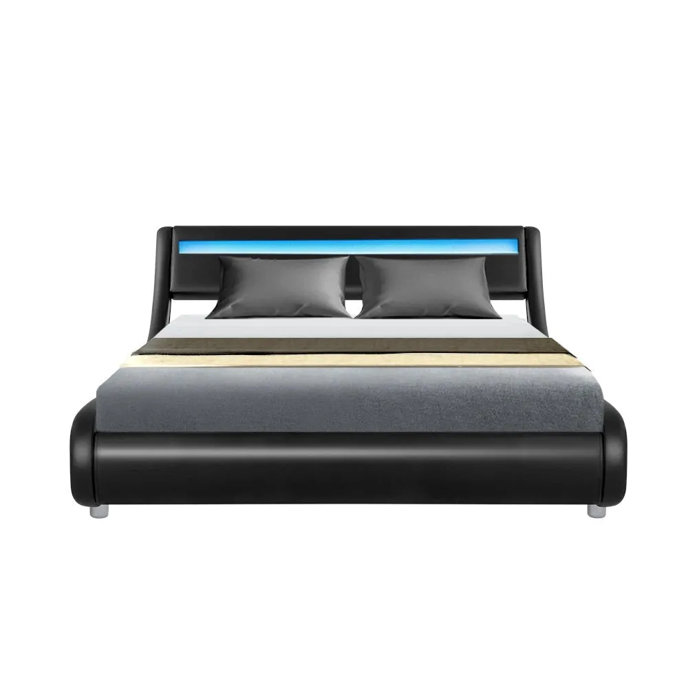 Werri LED Light Queen Bed Frame Base Black