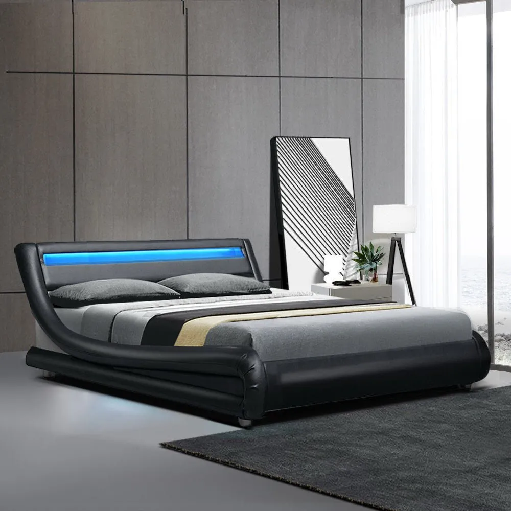 Werri LED Light Queen Bed Frame Base Black