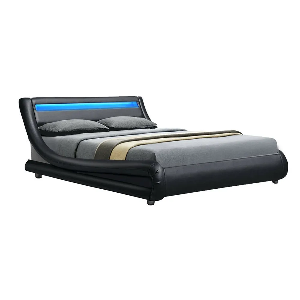 Werri LED Light Queen Bed Frame Base Black