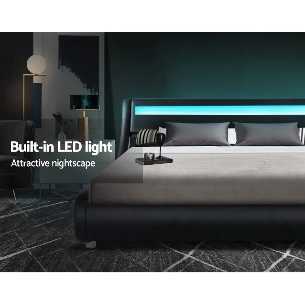 Werri LED Light Queen Bed Frame Base Black