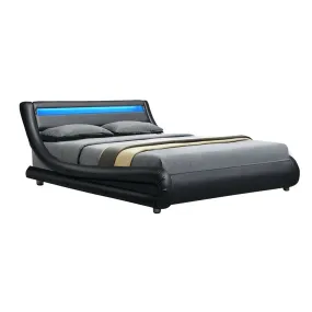 Werri LED Light Queen Bed Frame Base Black