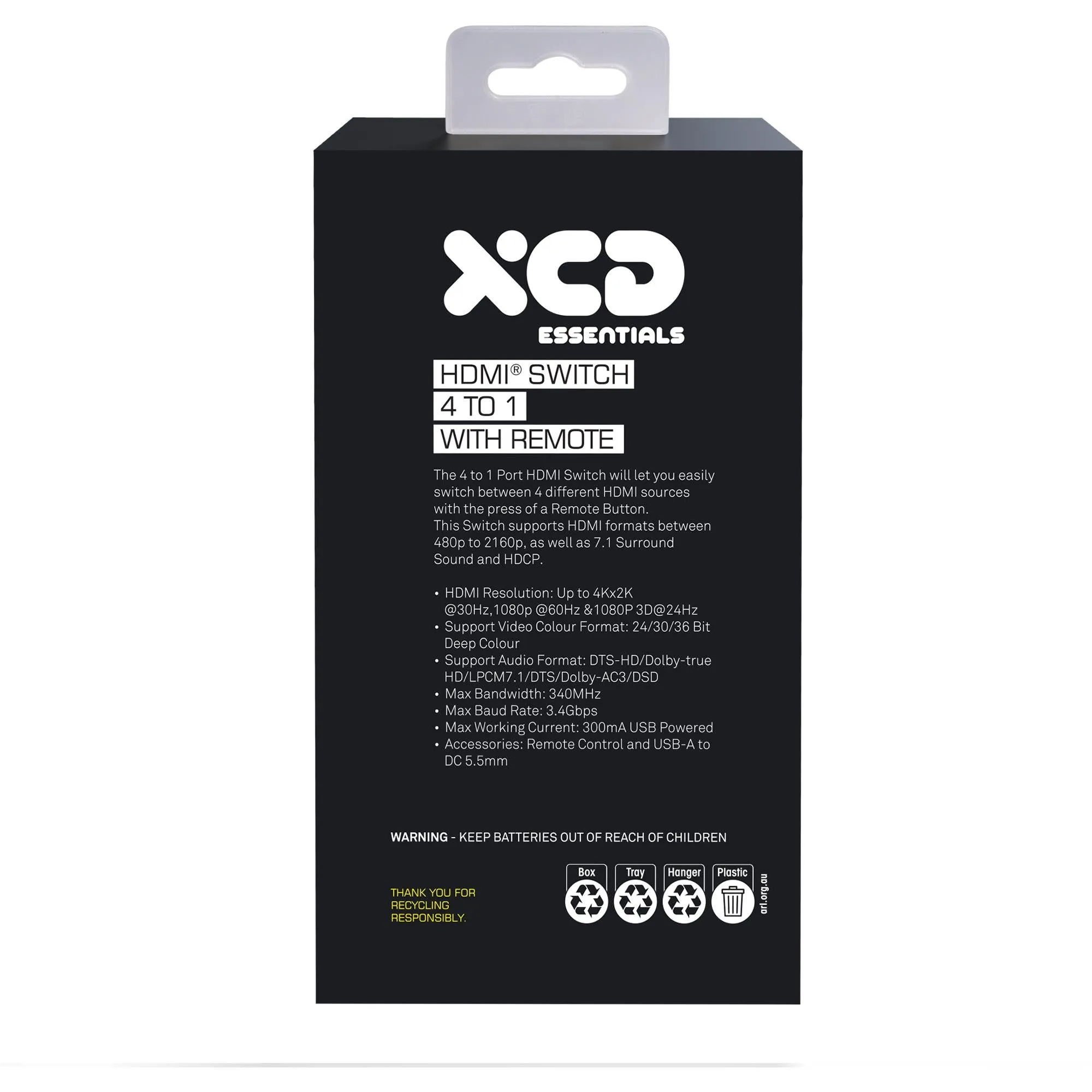 XCD Essentials HDMI 4 to 1 Splitter with Remote