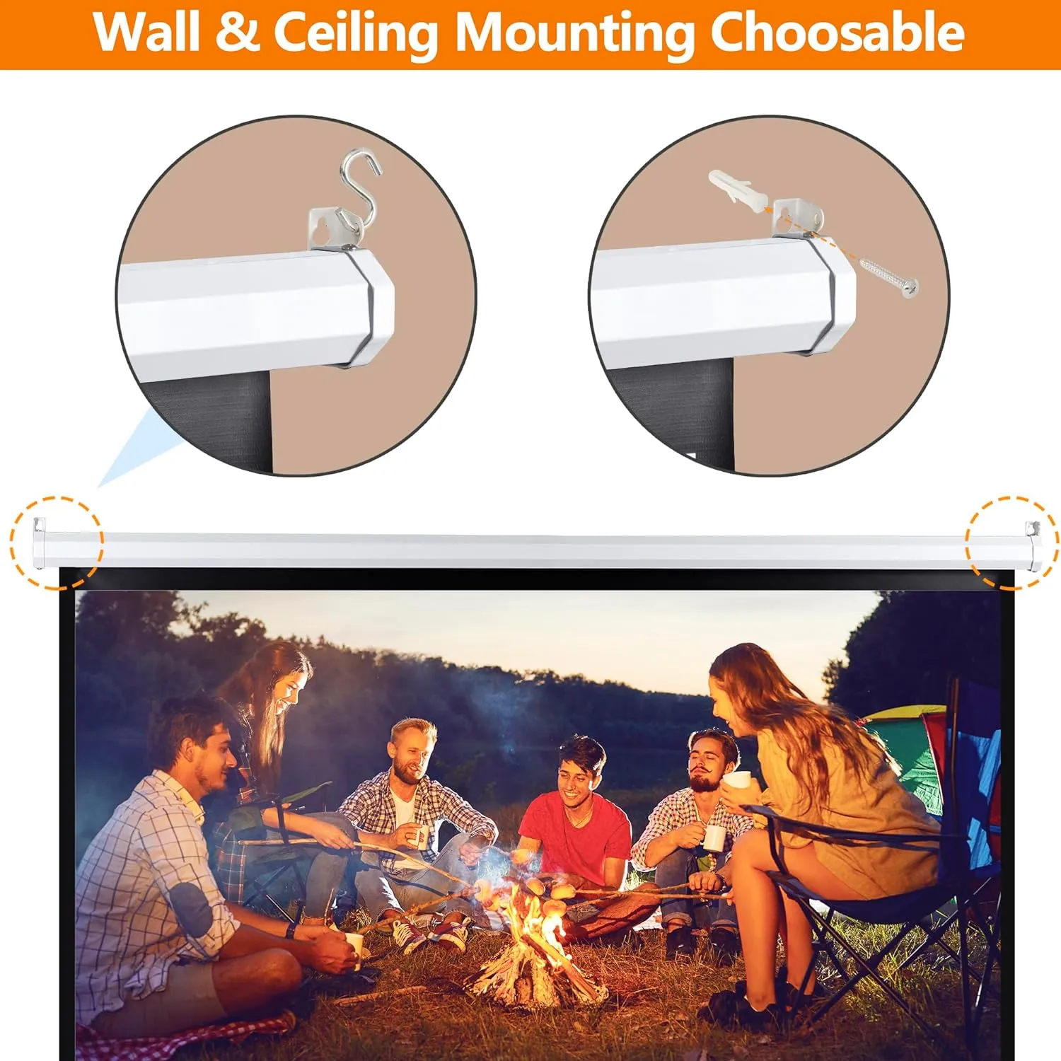ZENY™ Portable Projector Screen Pull Down, 72 Inch 4:3 Video Projection Screen Home Theater, Retractable Projector Screen White, Wall/Ceiling Mount (72'' 4:3)
