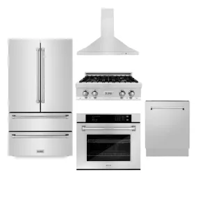 ZLINE 5-Piece Appliance Package - 30-Inch Rangetop, Refrigerator, 30-Inch Electric Wall Oven, 3-Rack Dishwasher, and Convertible Wall Mount Hood in Stainless Steel (5KPR-RTRH30-AWSDWV)