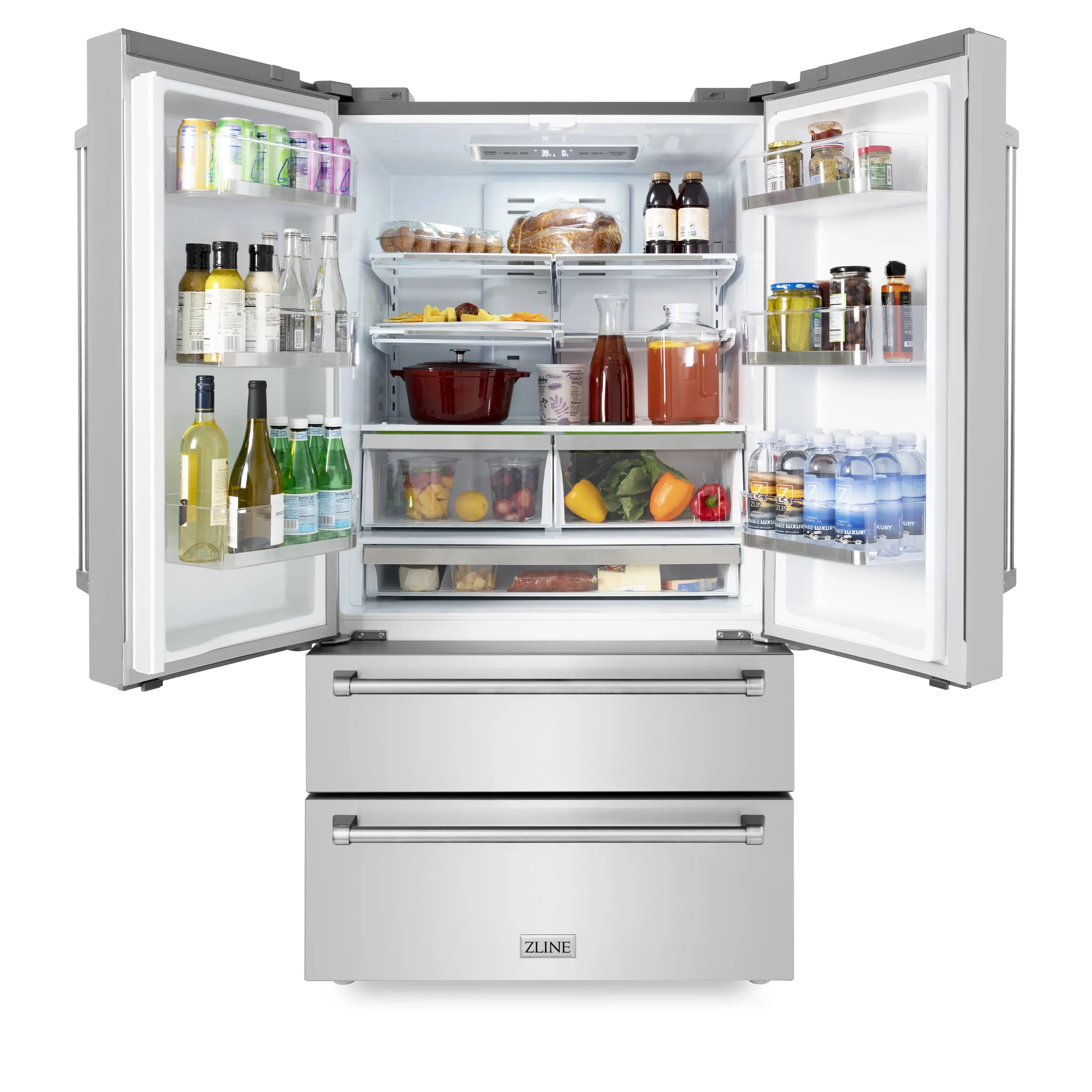 ZLINE 5-Piece Appliance Package - 48-Inch Rangetop, Refrigerator, 30-Inch Electric Wall Oven, 3-Rack Dishwasher, and Convertible Wall Mount Hood in Stainless Steel (5KPR-RTRH48-AWSDWV)